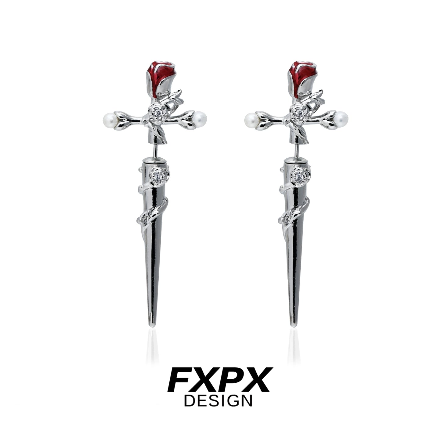 Gothic Mystic Rose Cross Earrings