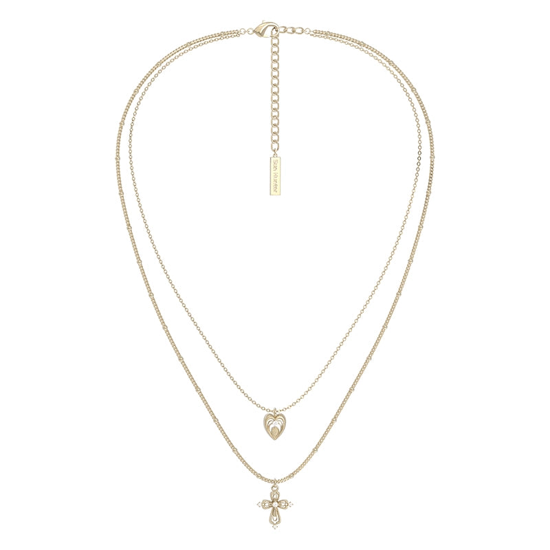 Heart Cross Double Layer Necklace