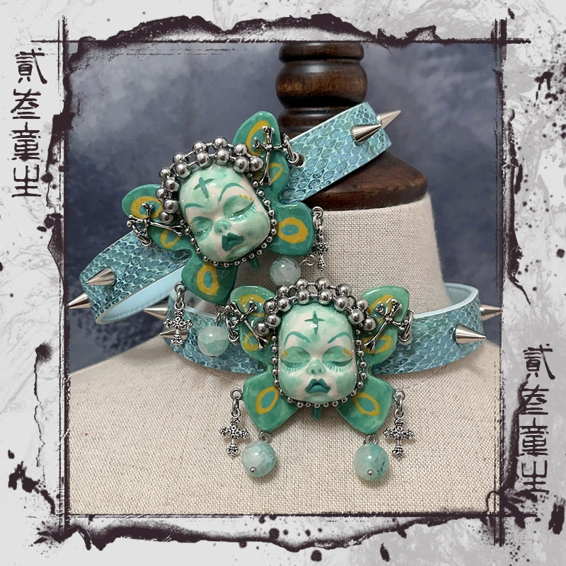 Choker-Ersan Tongsheng original homemade neck chain choker collar niche punk subculture Y2K bracelet leather collar