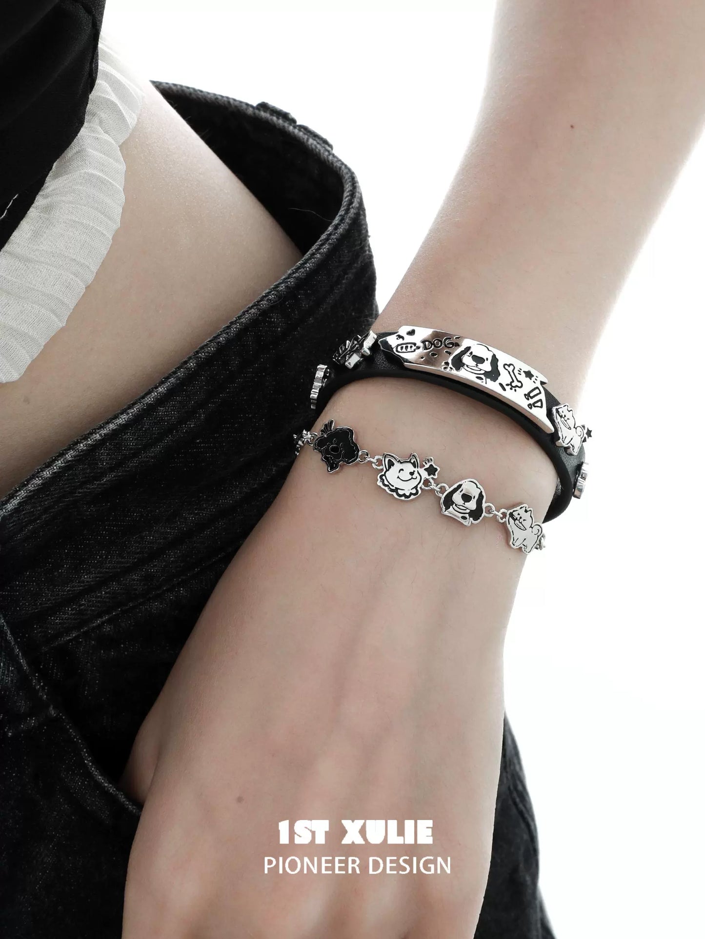 Y2K Playful Puppy Leather Bracelet
