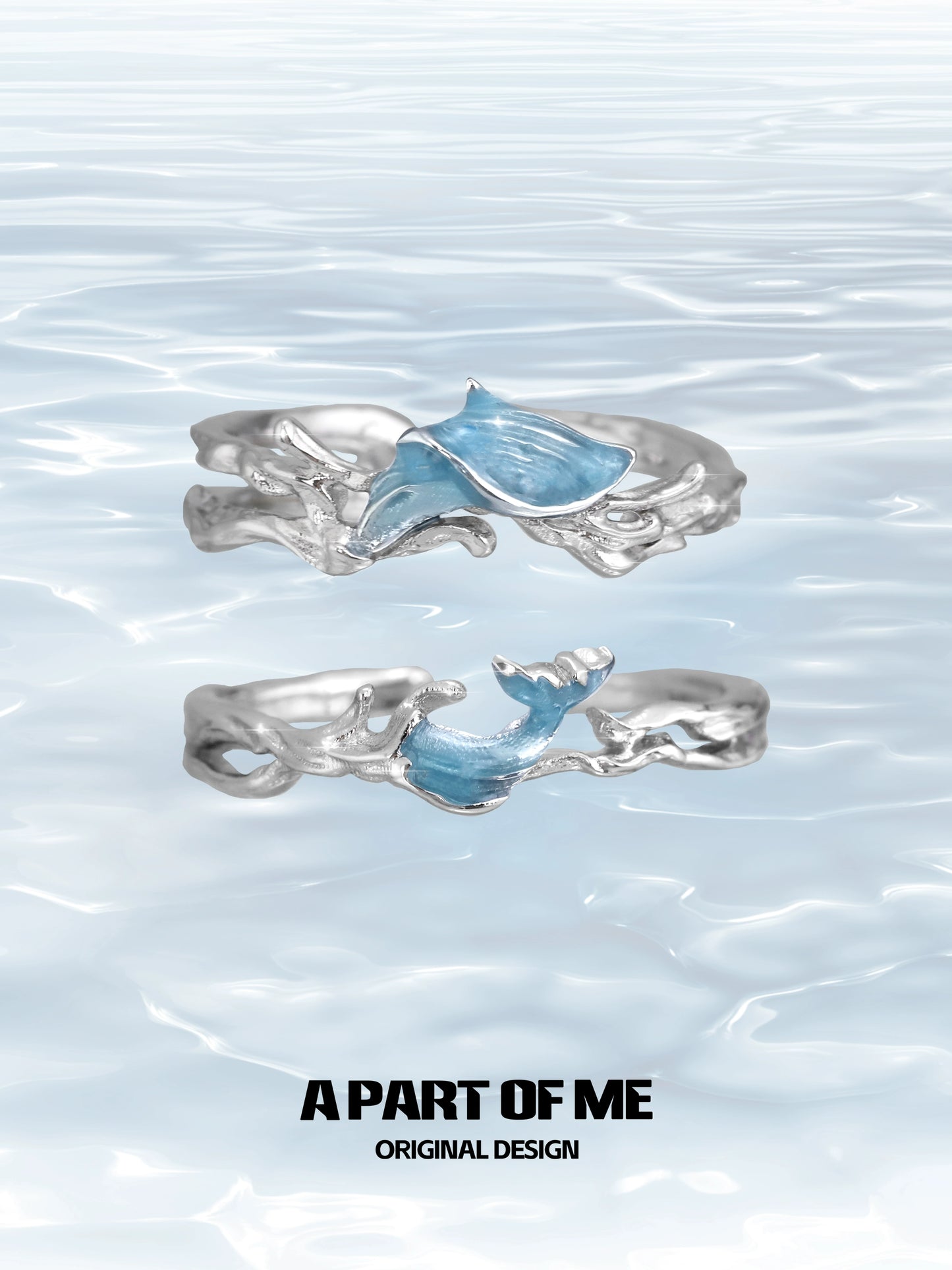 Blue Fishtail Couple Rings