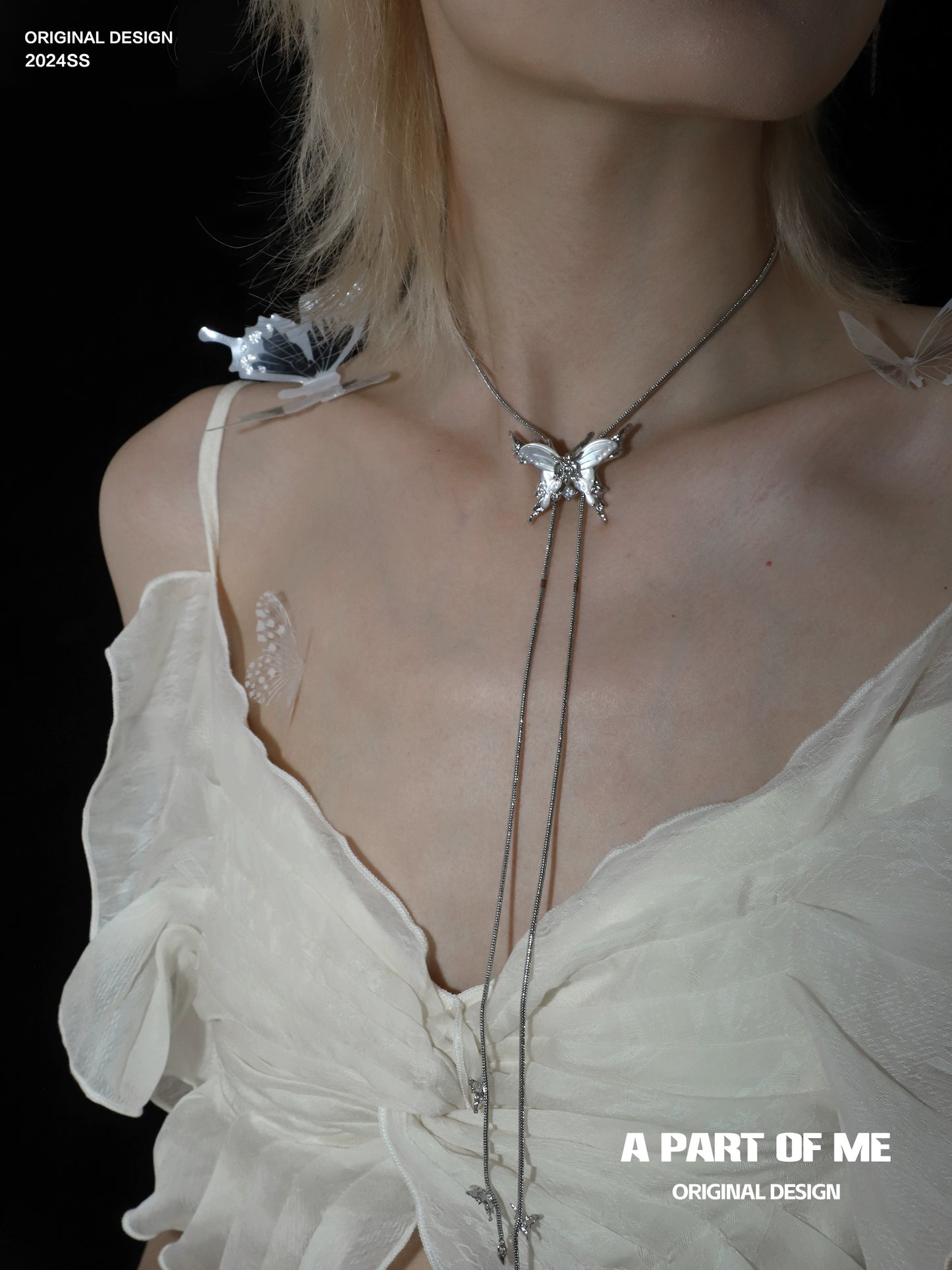 Shattered White Butterfly Necklace