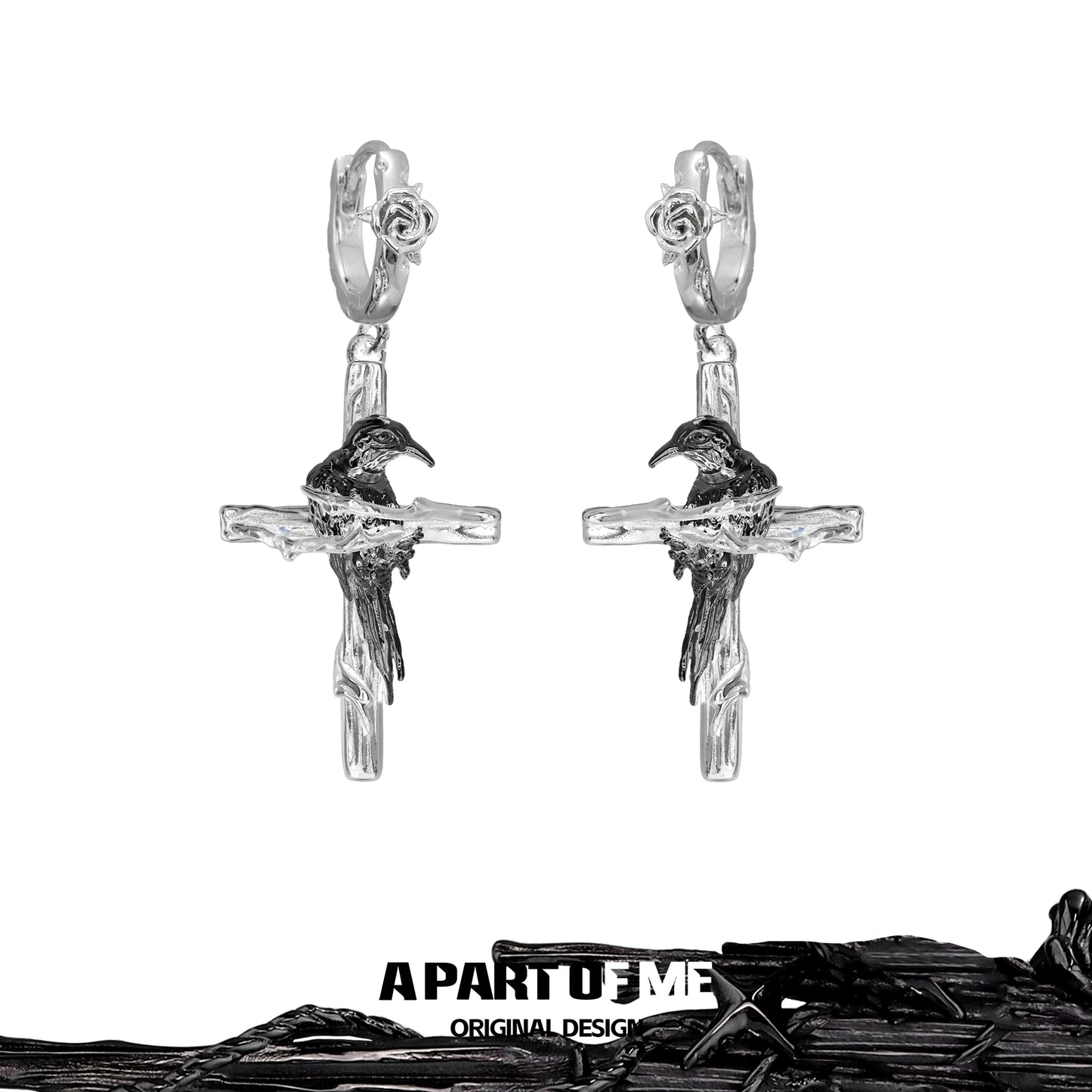 Rebel Raven Cross Earrings