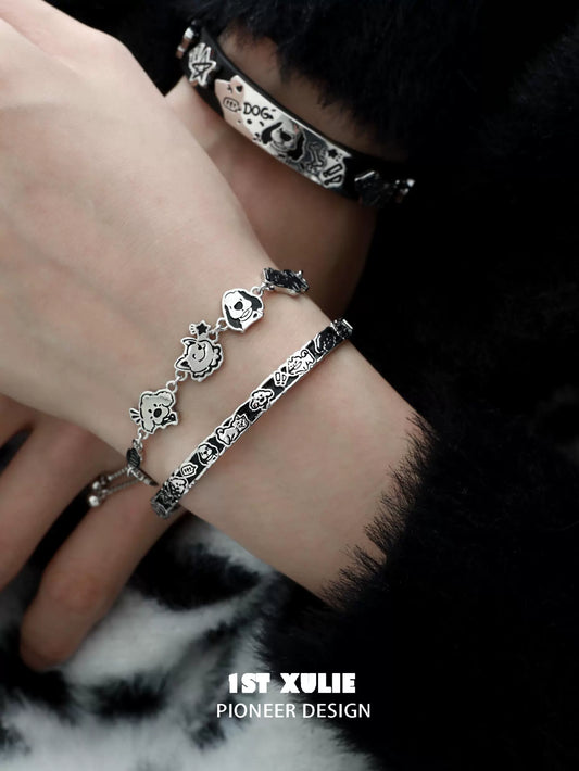 Happy Puppy Family Silver Bracelet