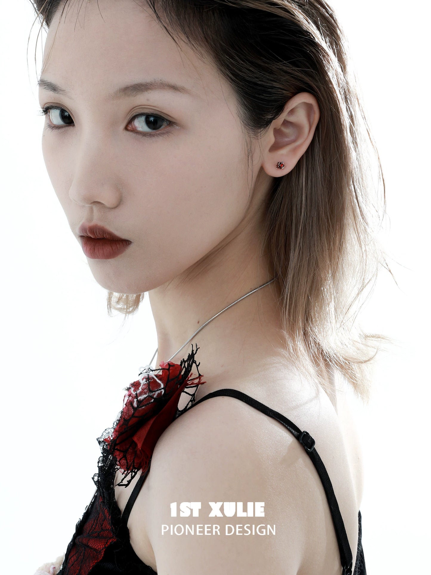 Crimson & Azure Rose Stud Earrings