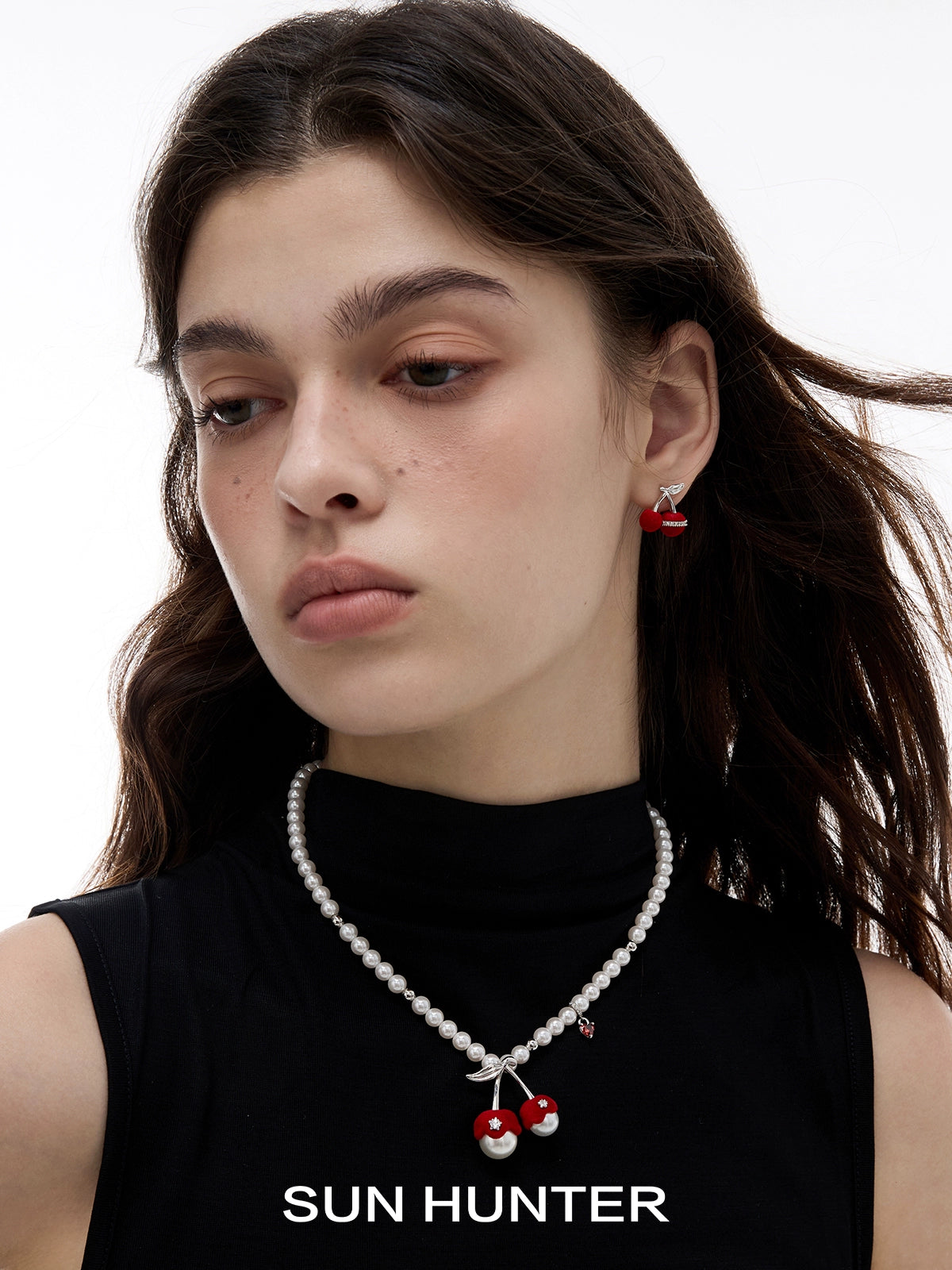 Cute Velvet Cherry Stud Earrings