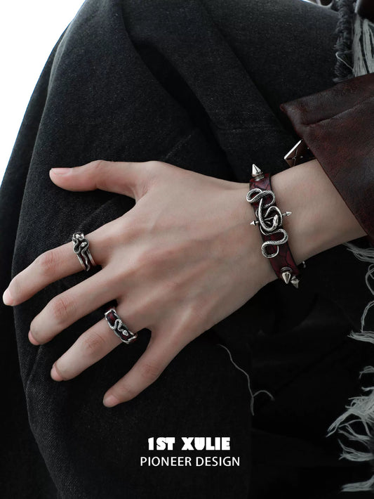 Gothic Dark Venomous Snake Studded Bracelet
