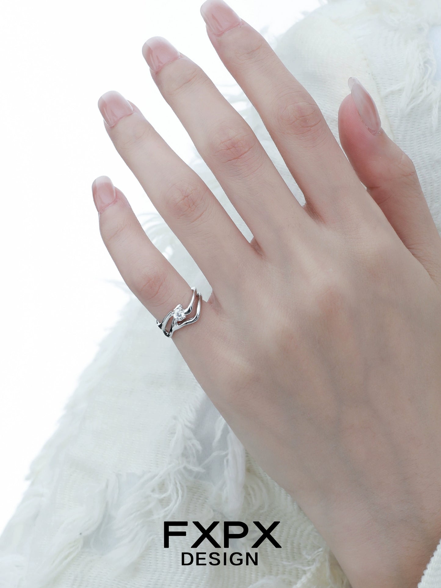 Silver Wave Zircon Ring