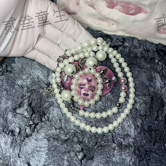 Necklaces-Ersan Tongsheng Original Heavy Industry Original Design Love Beaded Niche Spice Girl Earrings Heavy Industry Necklace