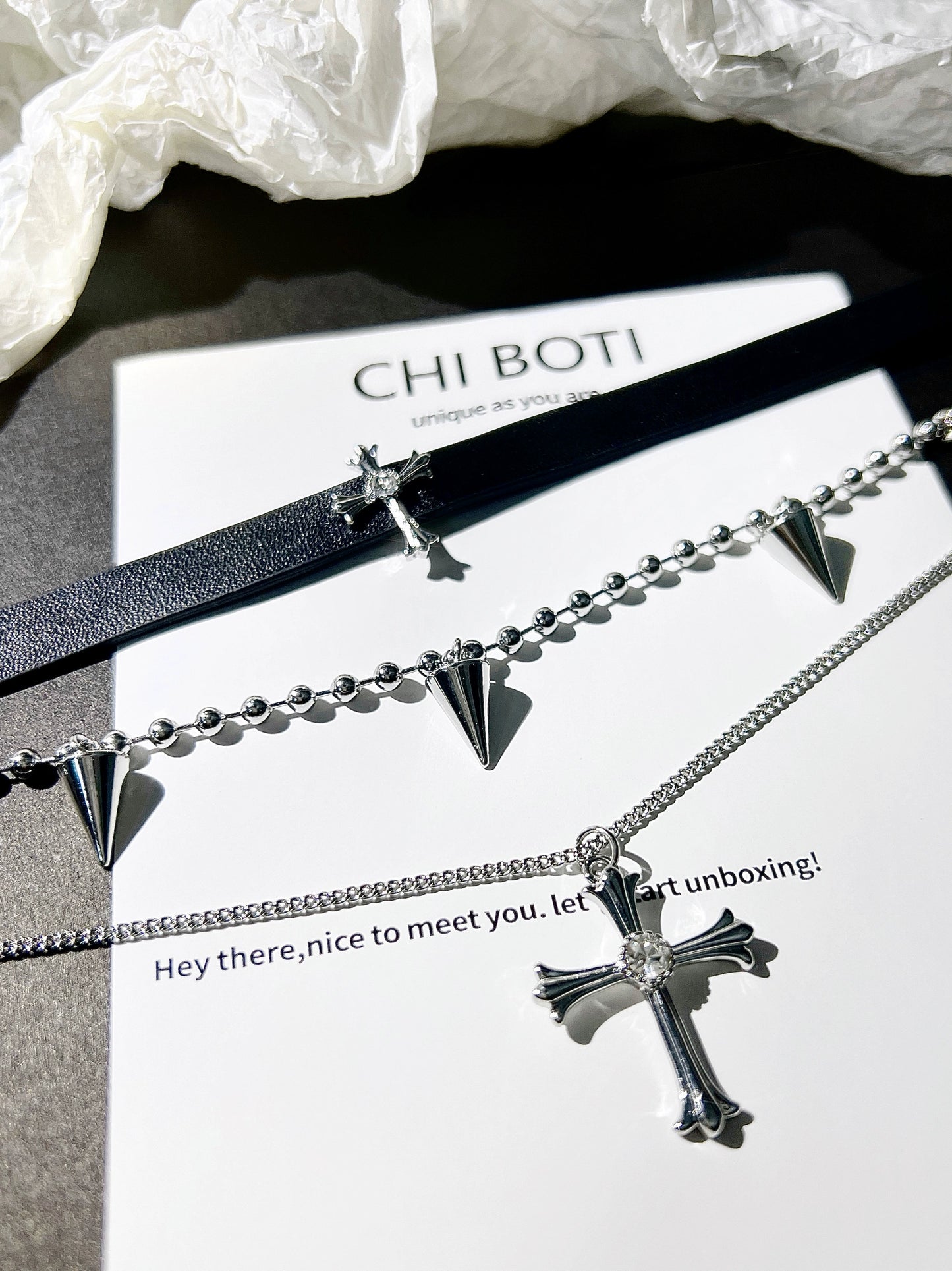 "Dark Iris" Cross Leather Necklace