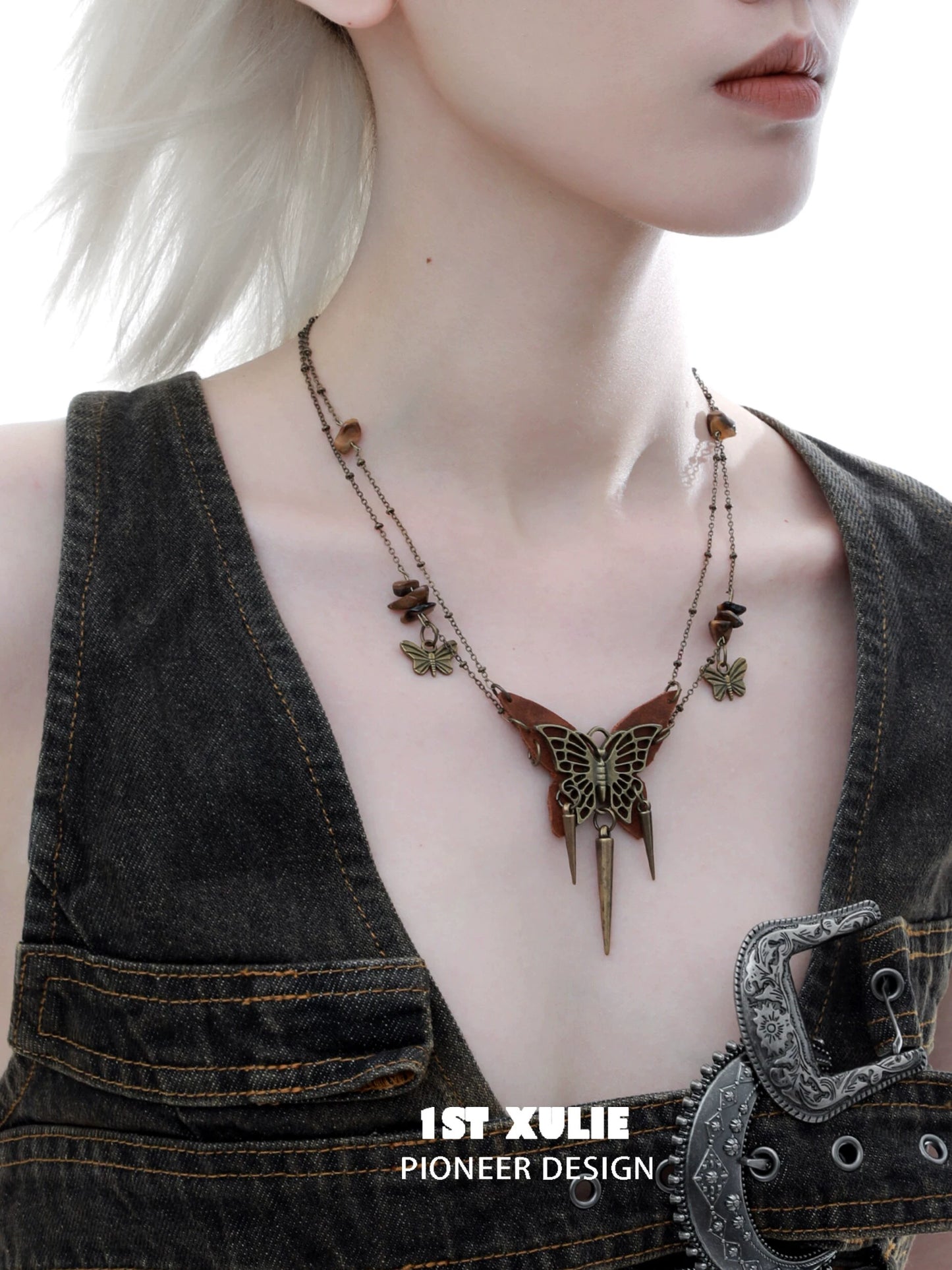 Y2K Maillard Butterfly Leather Necklace