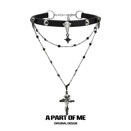 Studded Raven Cross Necklace
