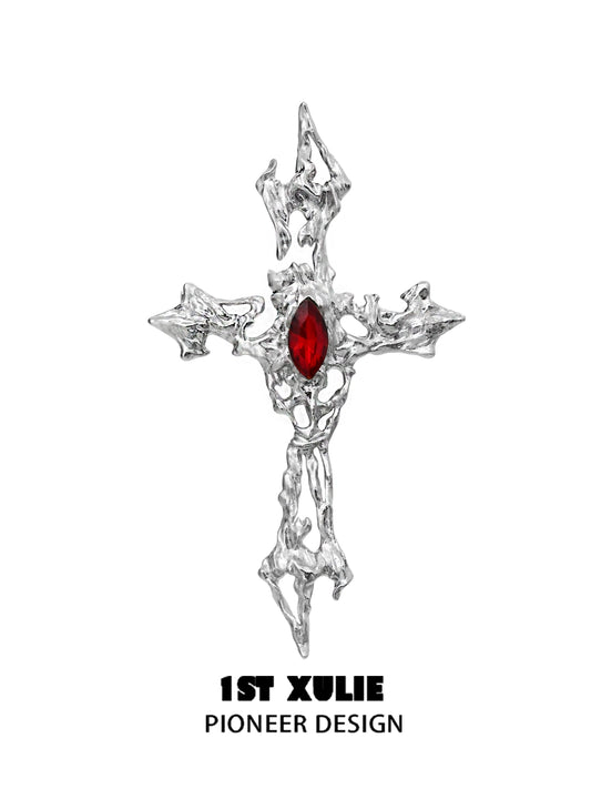 Mystical Sacred Light Cross Silver Brooch