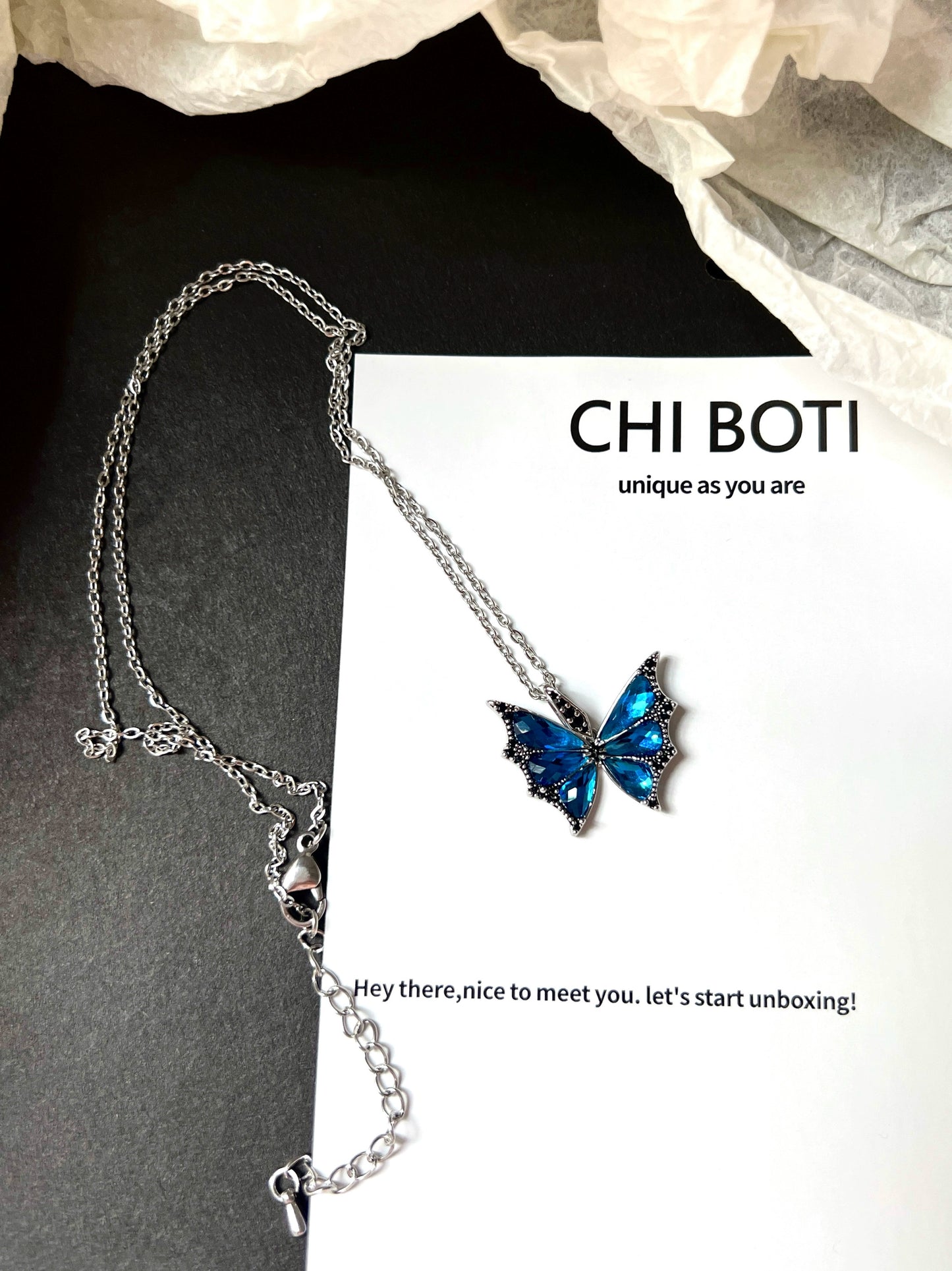 "Holographic Butterfly" Blue Necklace