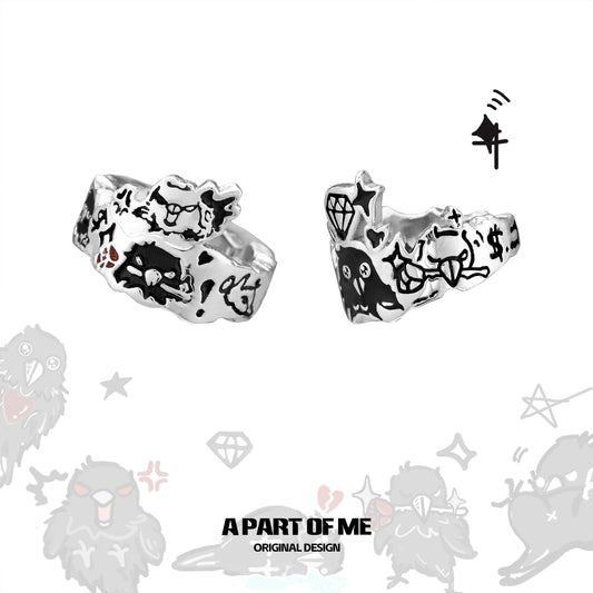 Y2K Graffiti Crow Ear Cuffs