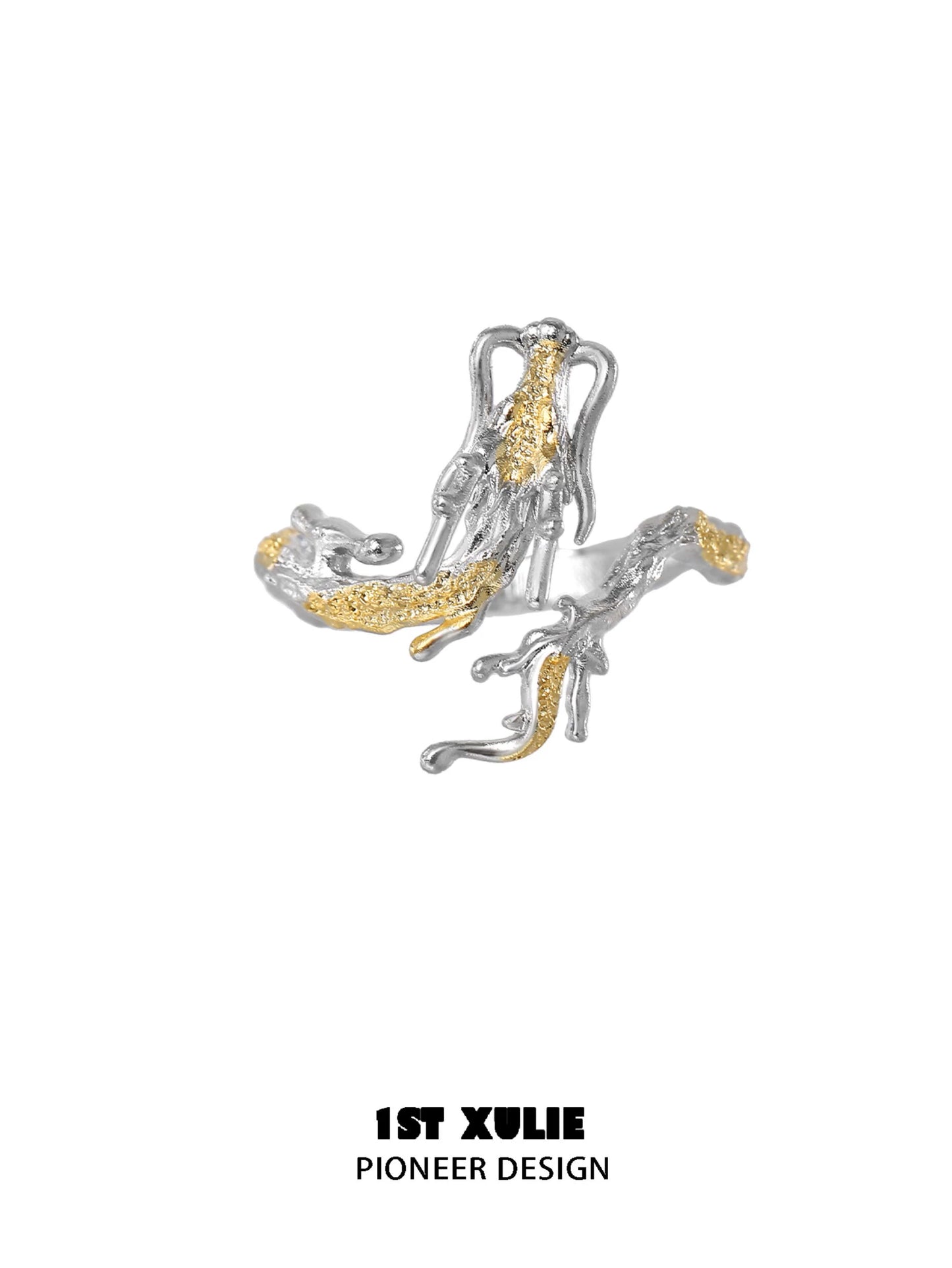 Gold Dragon Wrap Silver Ring