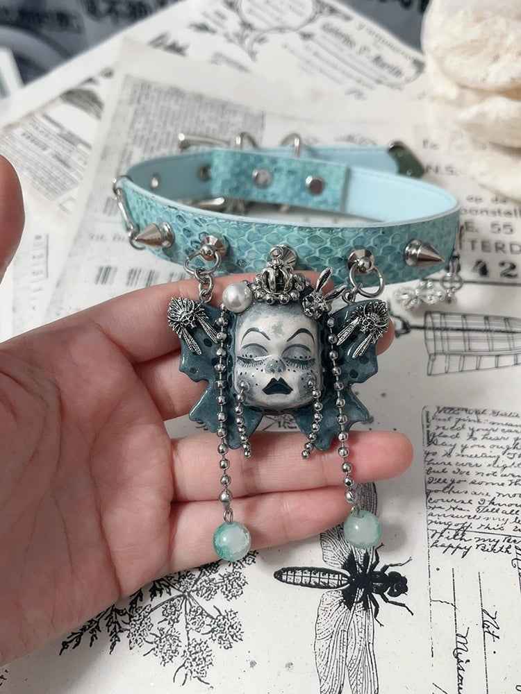 Choker-Ersan Tongsheng Original Necklace Butterfly Doll Handmade Niche Gothic Dark Wind Heavy Metal Punk Collar