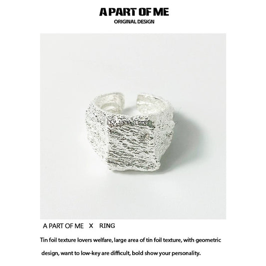 Silver Foil Textured Geometric Ring
