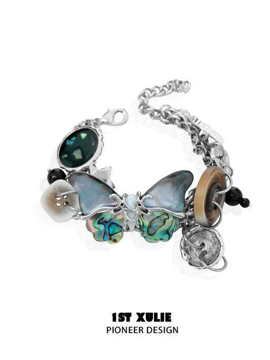 Retro Punk Butterfly Button Bracelet