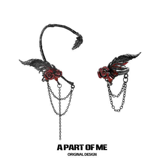 Red Lady Feather Rose Ear Clips