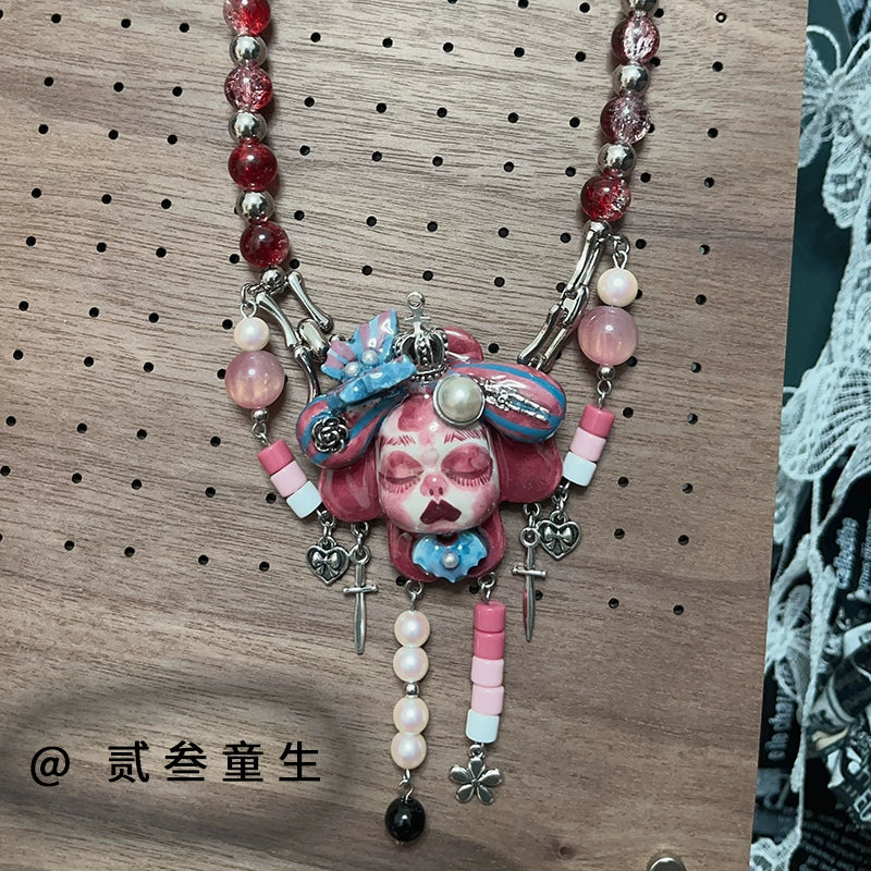Necklaces-Ersan Tongsheng Original Handmade Cross Necklace Female Niche Gothic Design Sweet Cool Y2K Wind Pendant Cute Spice Girl