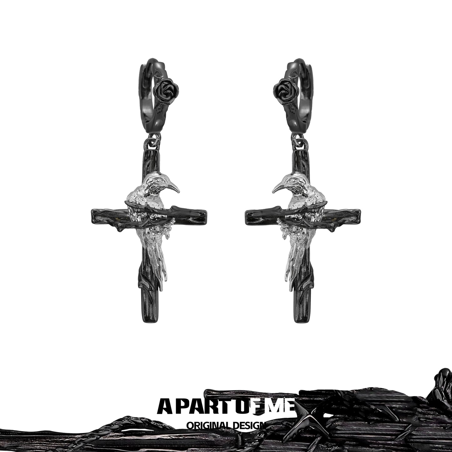 Rebel Raven Cross Earrings
