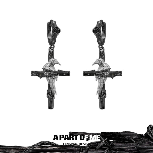 Rebel  Raven Cross Earrings