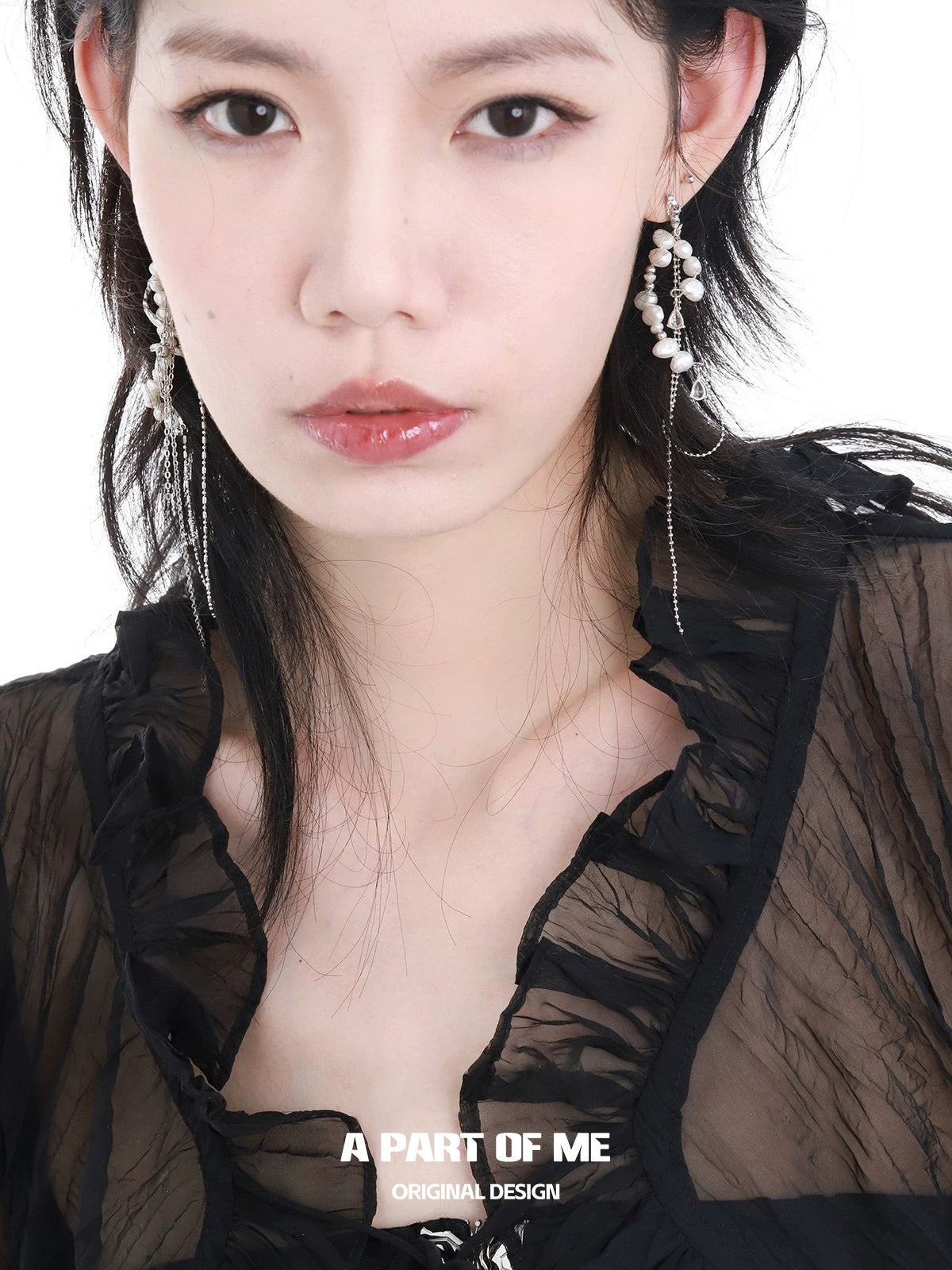 Pearl Fringe Asymmetric Earrings
