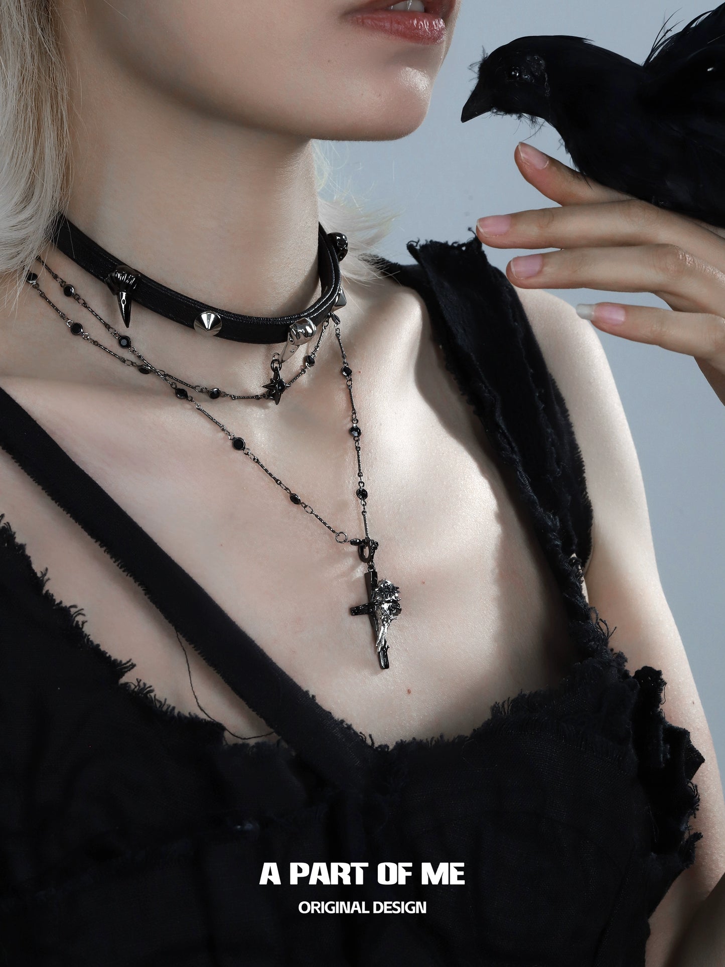 Studded Raven Cross Necklace