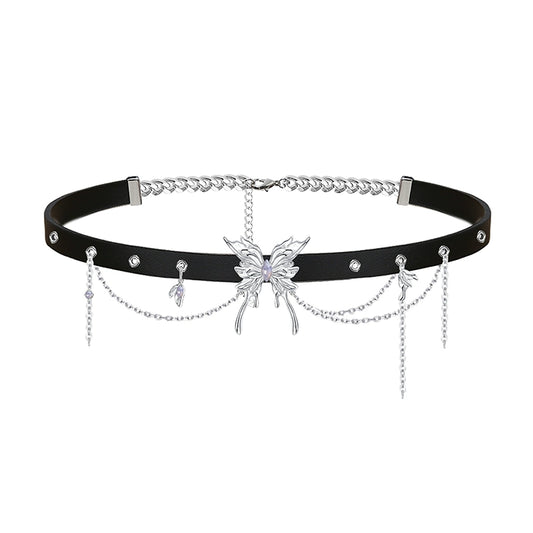 Edgy Butterfly Leather Choker