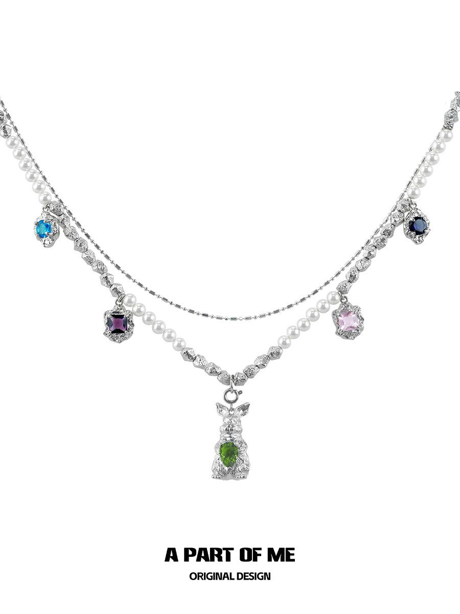 Rainbow Zircon Rabbit Necklace