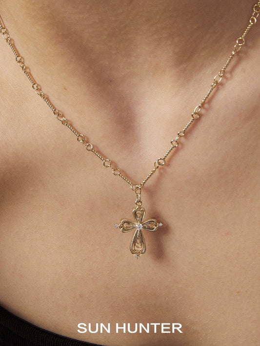 "Lace Shimmer" Cross Necklace