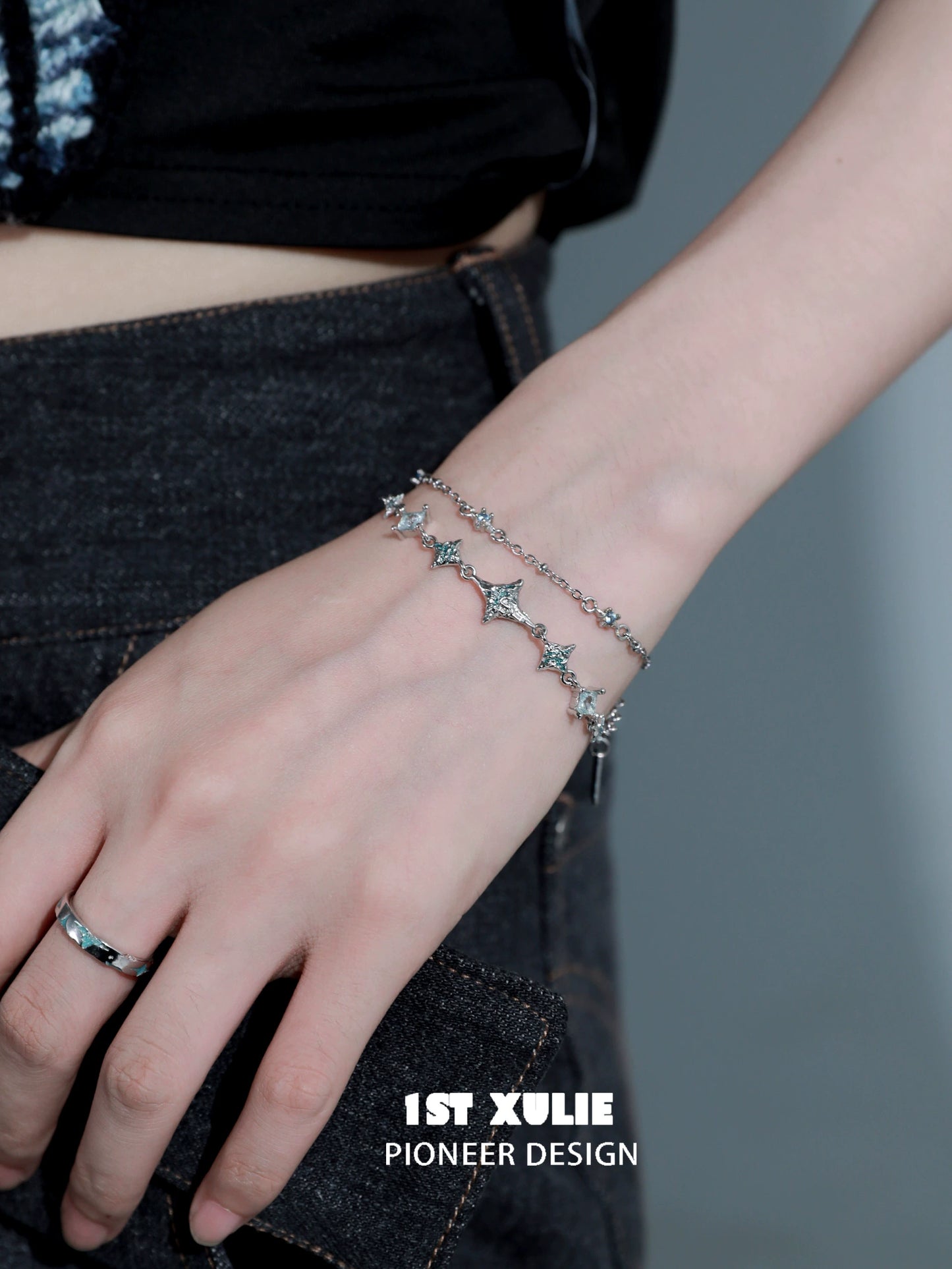 Exquisite Double-Layer Starfish Silver Bracelet