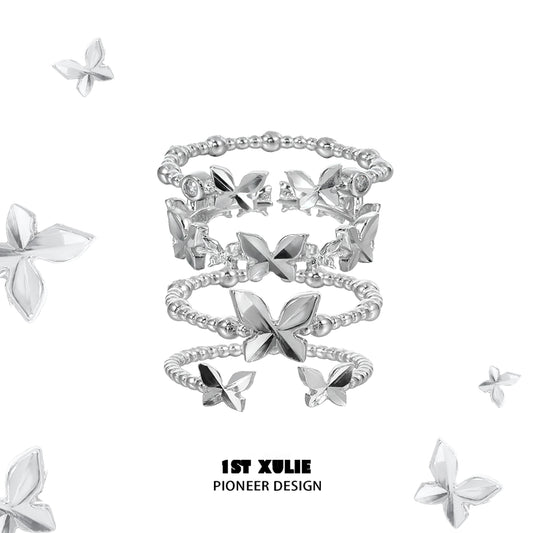 Punk Butterfly Shadow Silver Ring