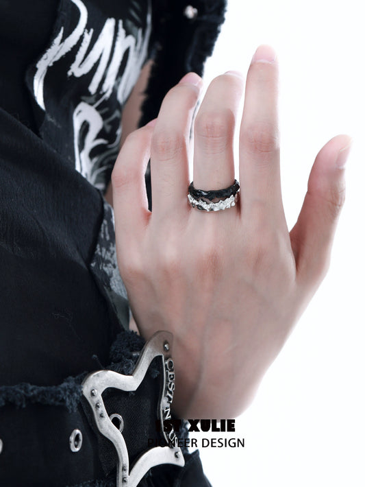 Y2K Day & Night Couple Silver Ring