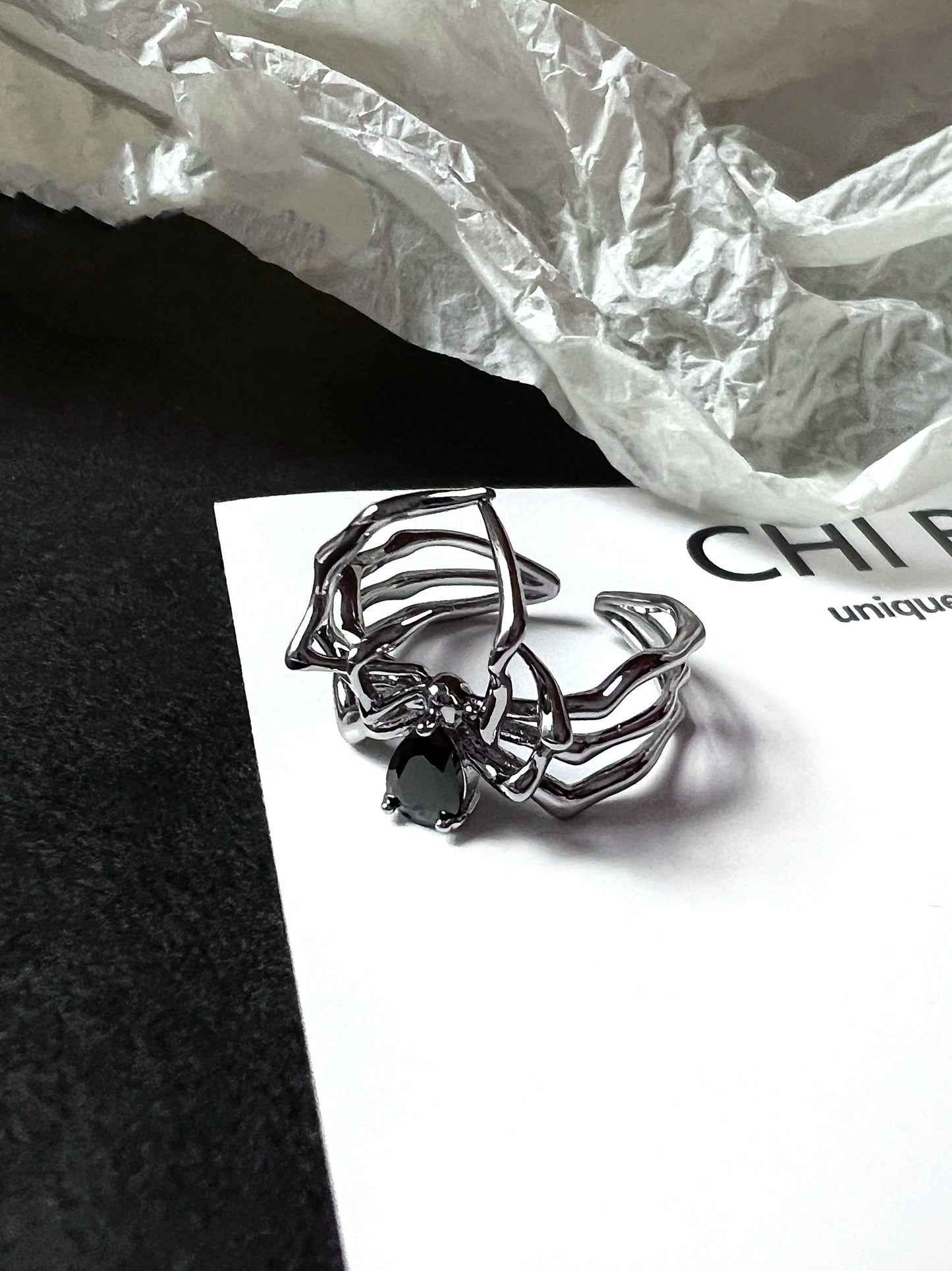 "Dark Spider" Zircon Ring