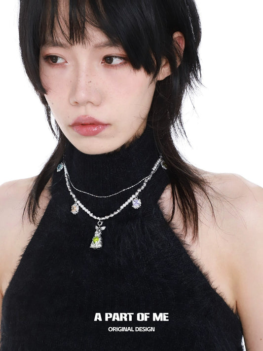 Rainbow Zircon Rabbit Necklace