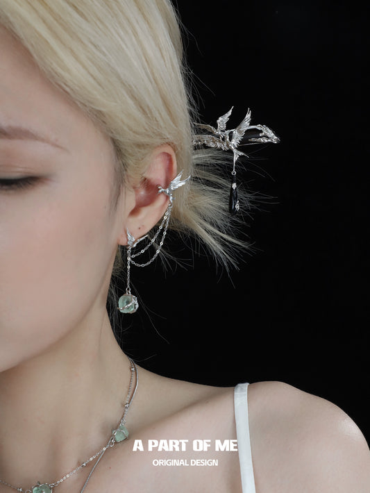 Flying Bird Fluorite Ear Cuffs