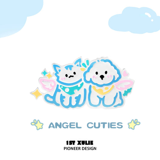 Cute Angel Cat & Puppy Brooch