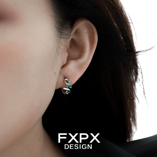 Green Venom Kiss Snake Earrings