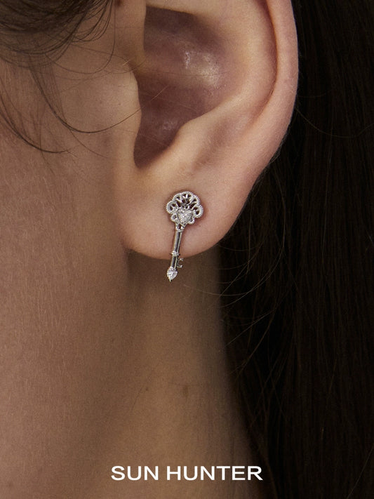 Vintage Lace Key Silver Earrings