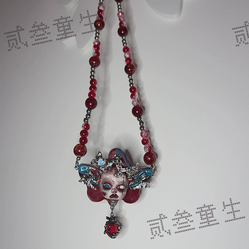 Gothic Evil Bloody Doll Beaded Necklace