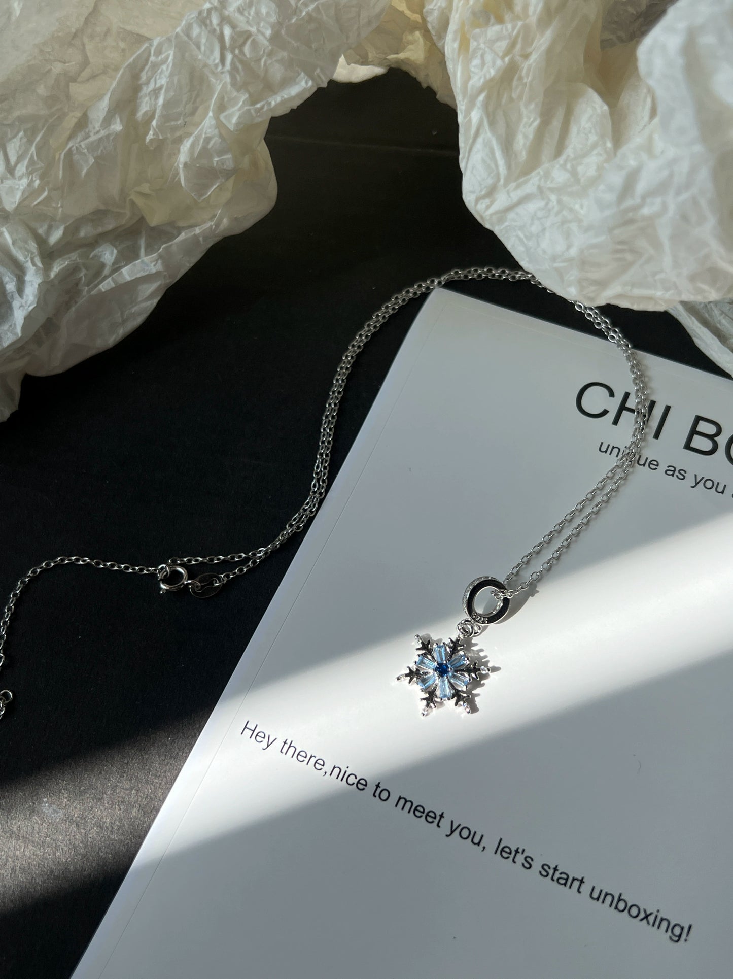 "Ice Snow" Blue Snowflake Necklace