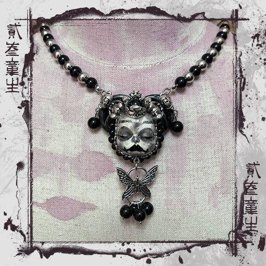 Necklaces-Ersan Tongsheng Original Handmade Doll Pendant Beaded Clavicle Chain Necklace Dark Subculture Black