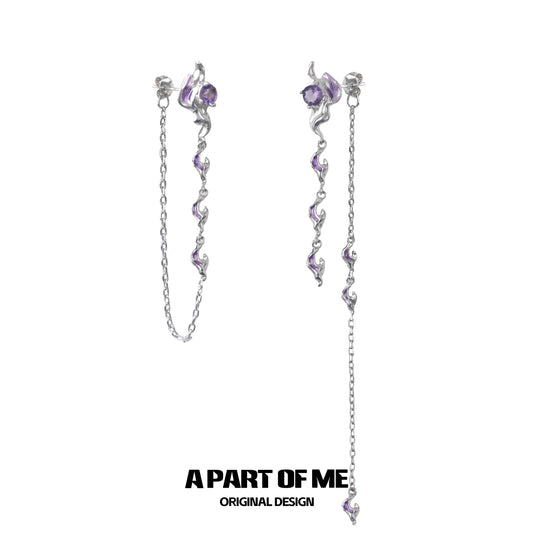Purple Rose Tassel Earrings