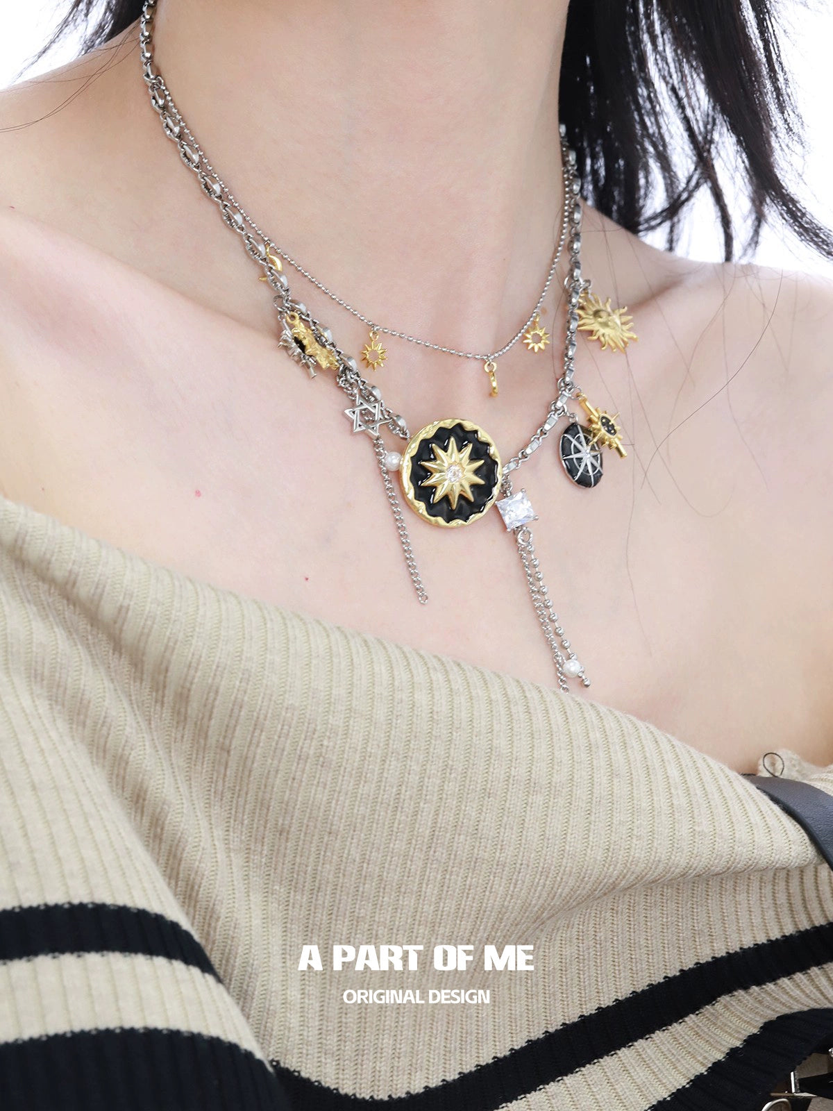 Sun Moon Double Button Necklace