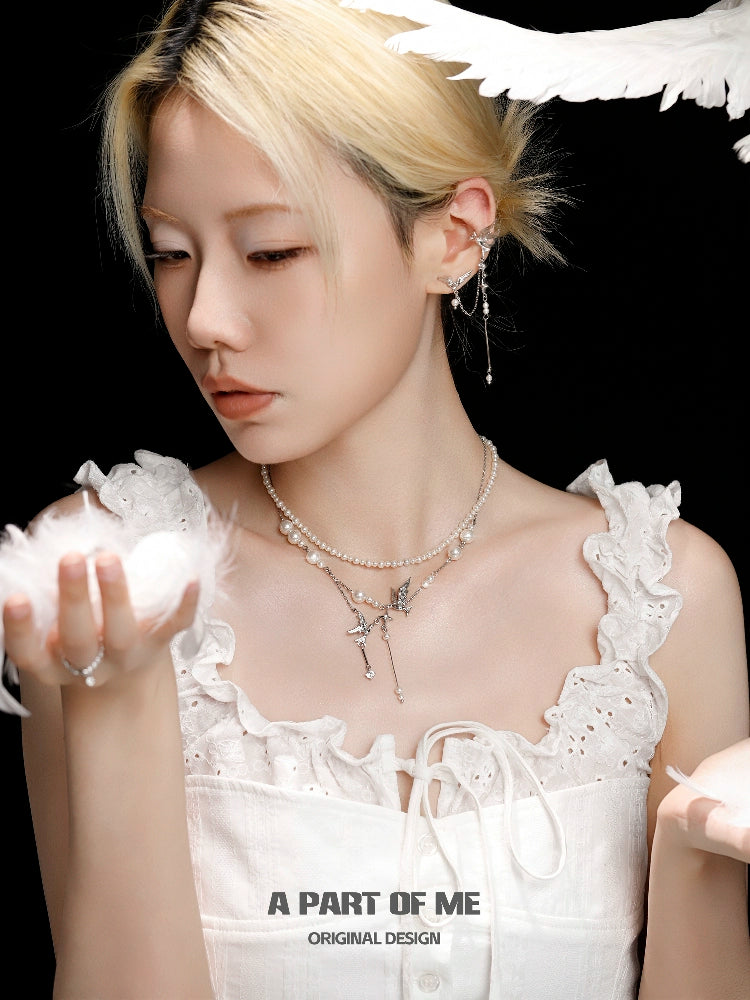 Flying Bird Pearl Ear Cuffs