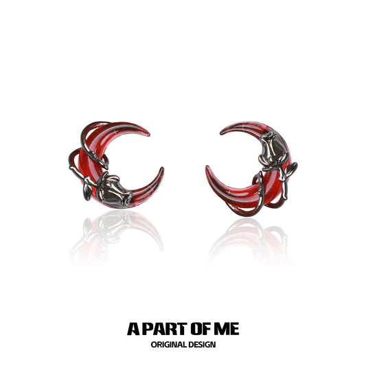 Black Rose Red Moon Stud Earrings