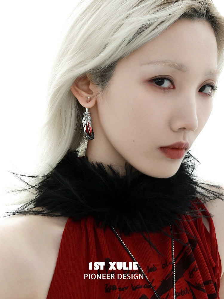 Y2K Red Feather Messenger Earrings
