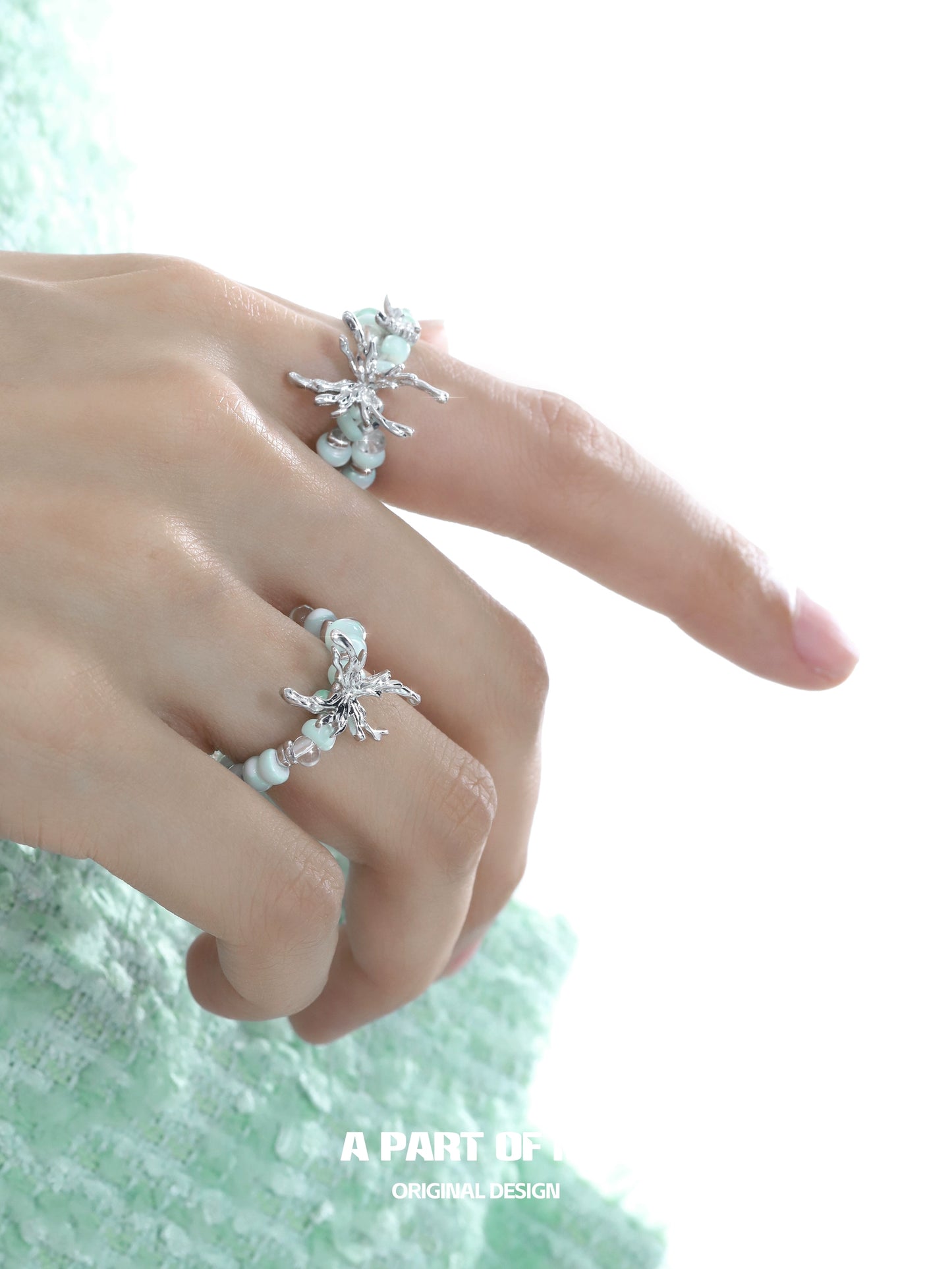 Mint Butterfly Beaded Ring